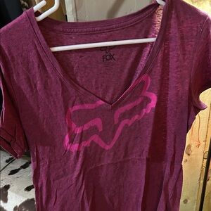 Fox Maroon V-Neck Tee with Pink Logo